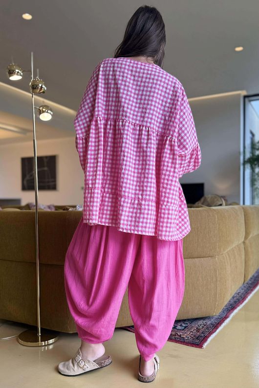 Nonni Gingham Artist Smock Hot Pink